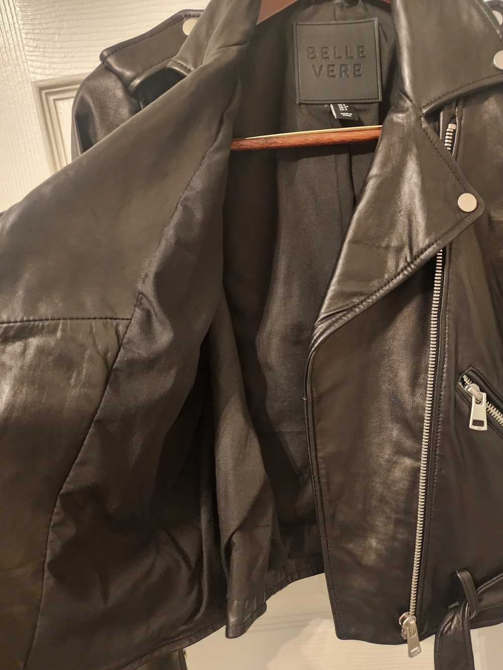 Belle Vere Black Leather Biker Moto Jacket Like New Women's Size Small - Picture 8 of 12